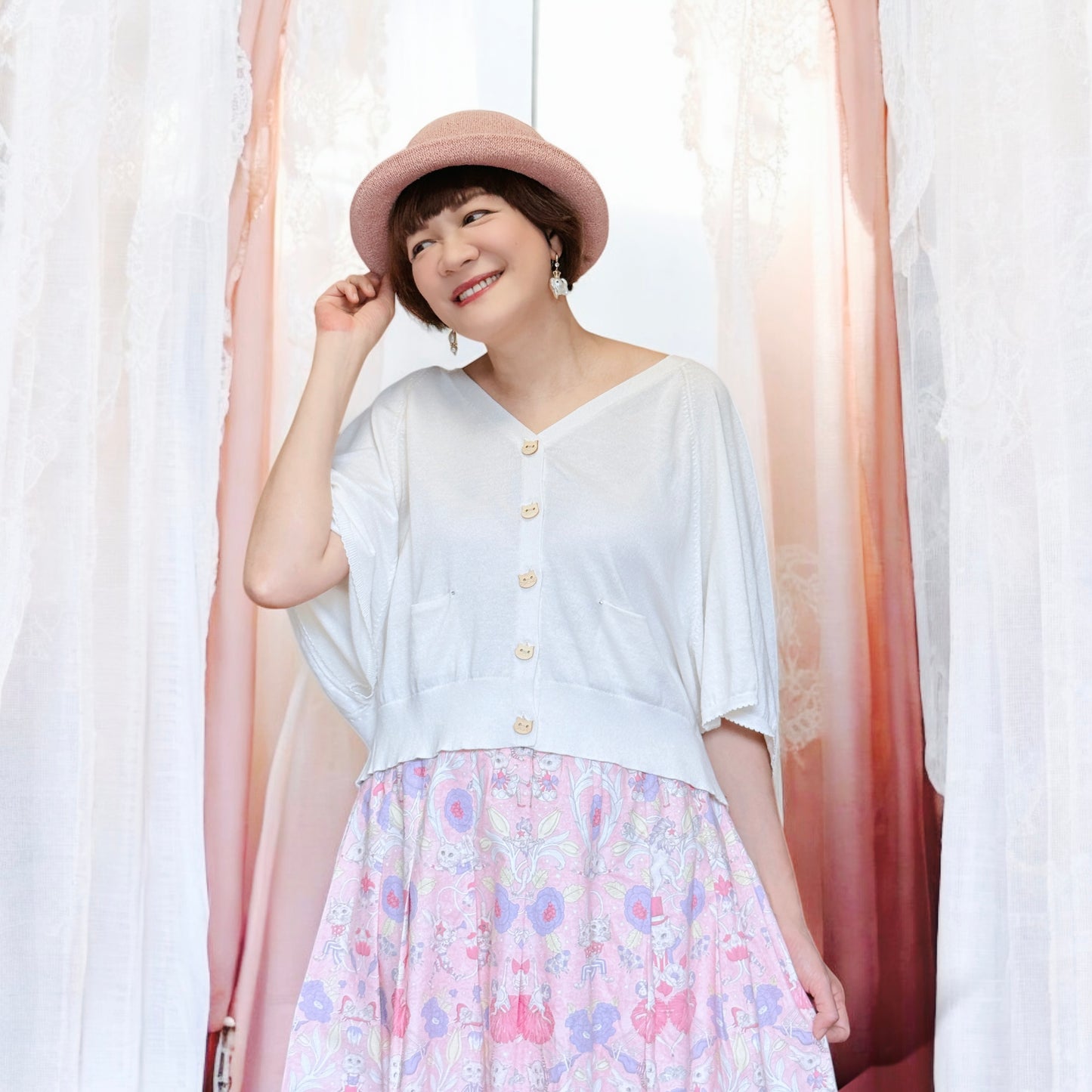 Cat lace fabric cotton cardigan