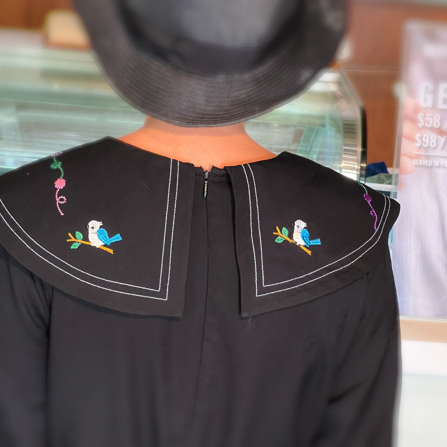 Cat and bird’s embroidery dress