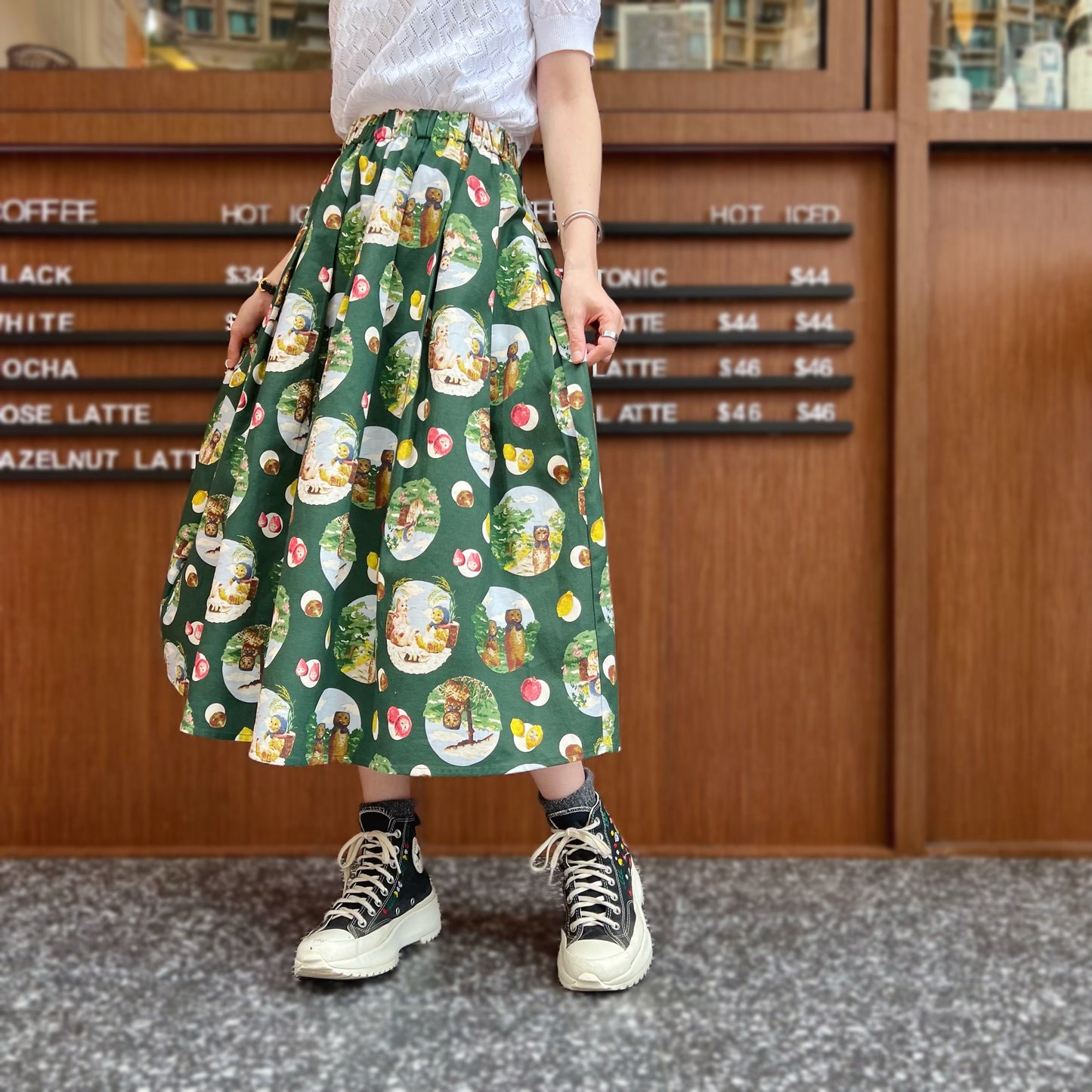 Picnic cats midi skirt