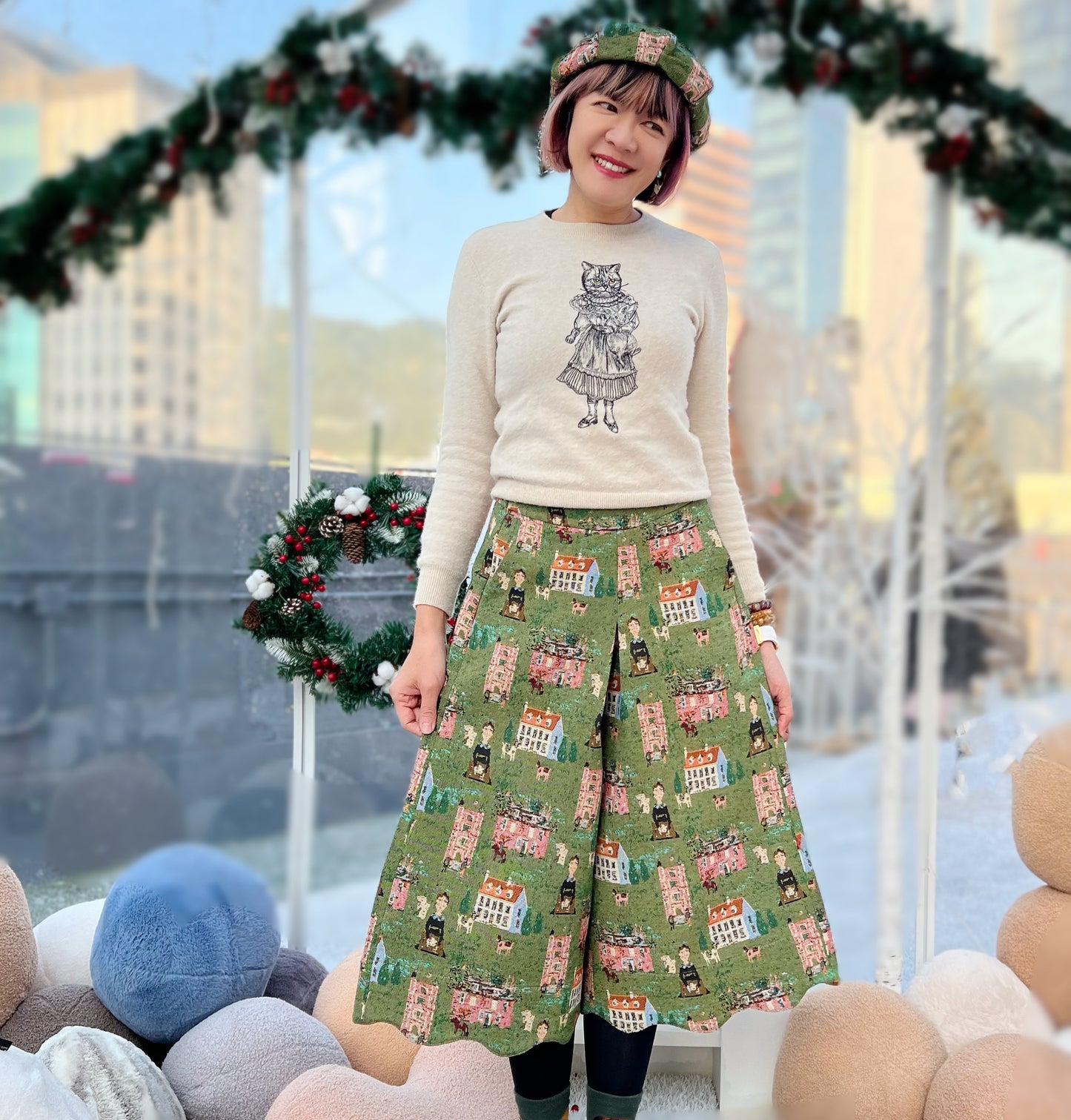 European village jacquard fabric skirt pant