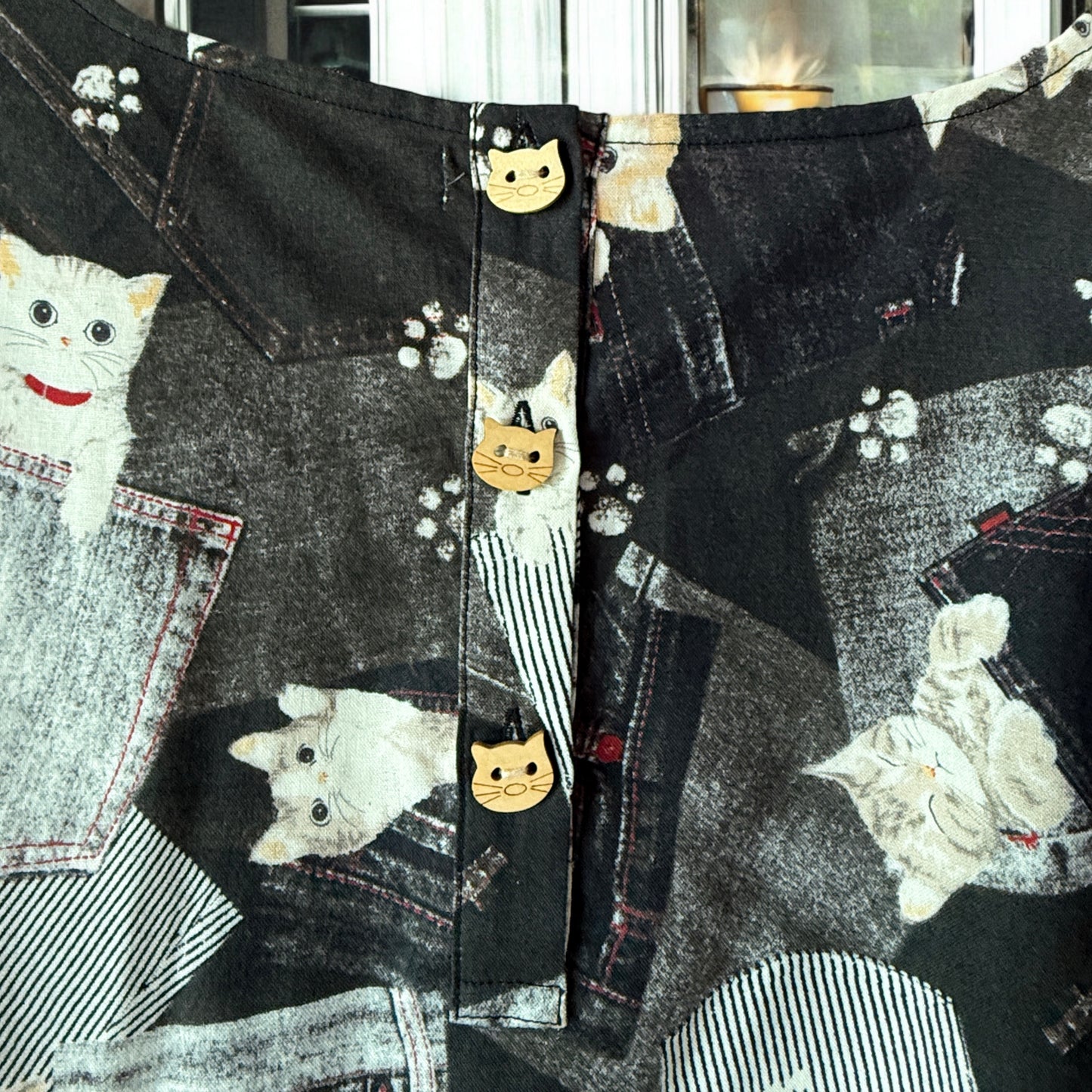 Cats hiding at jeans pattern one piece