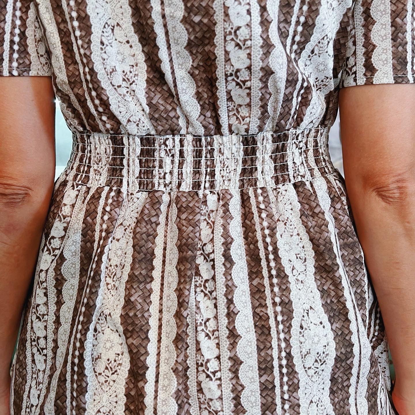 Printed lace and basket stitch one piece