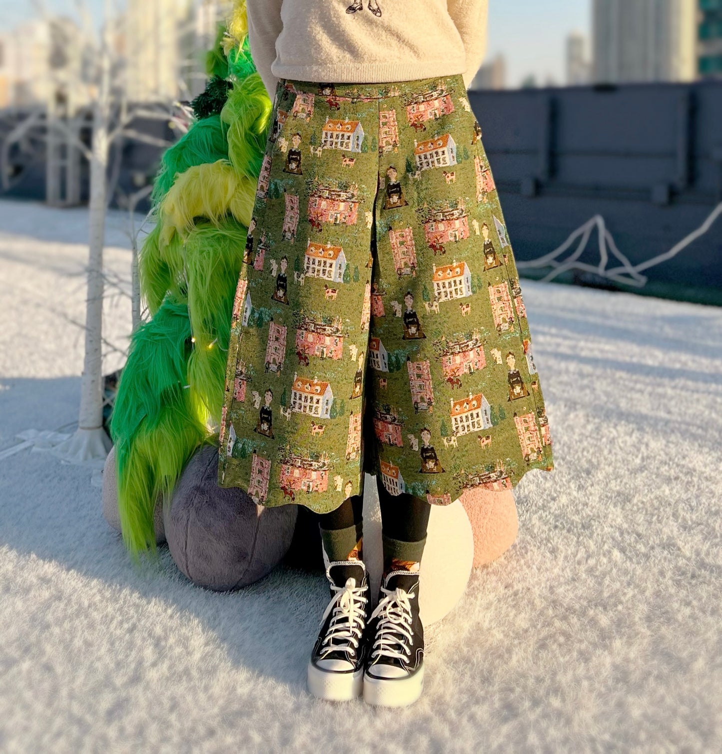 European village jacquard fabric skirt pant
