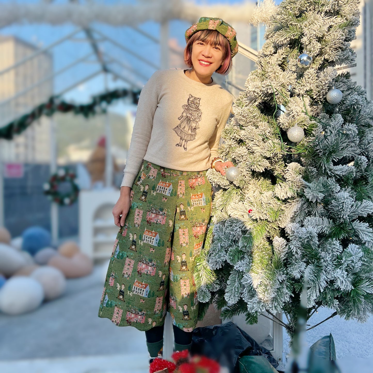 European village jacquard fabric skirt pant