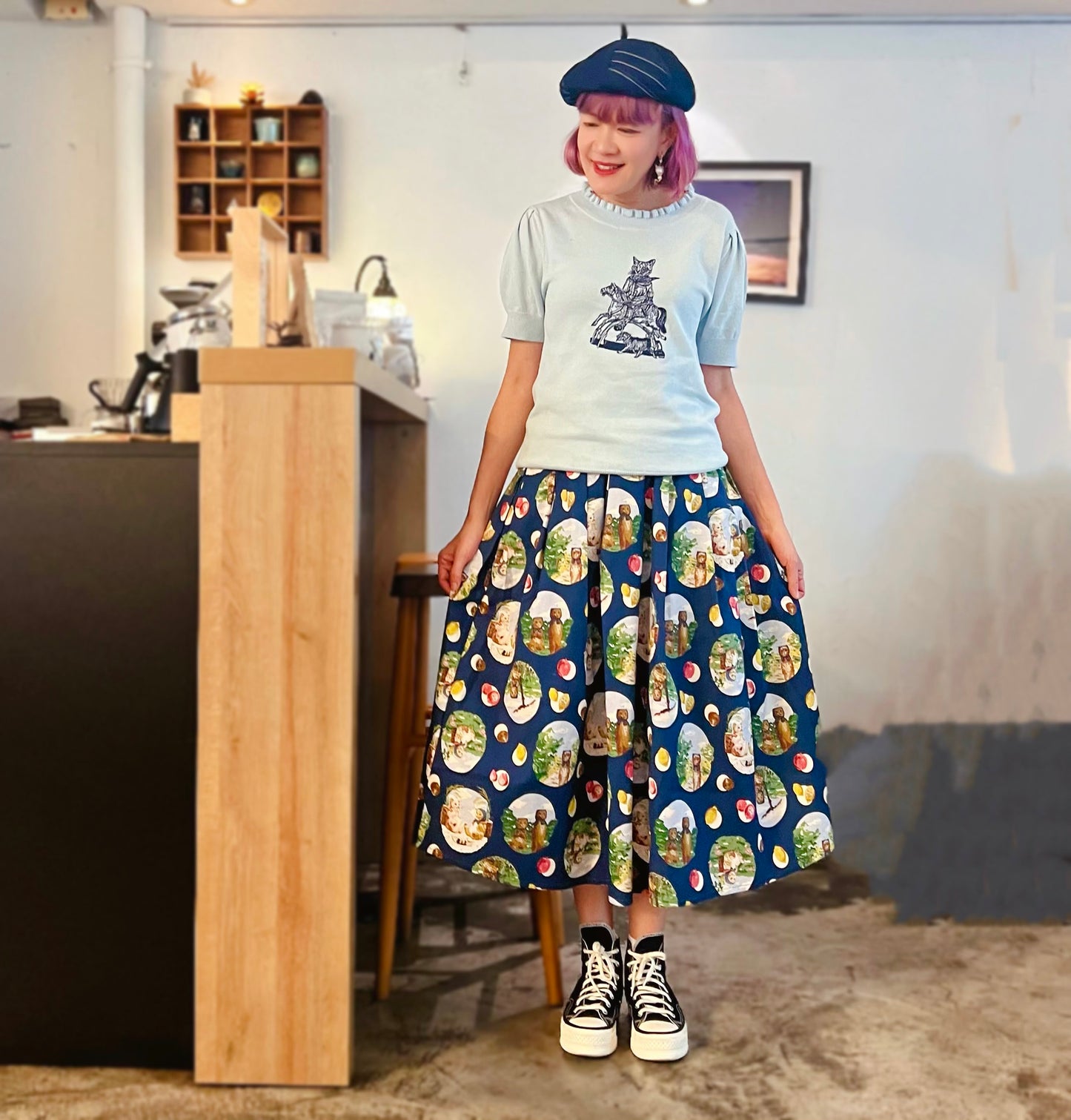 Picnic cats midi skirt