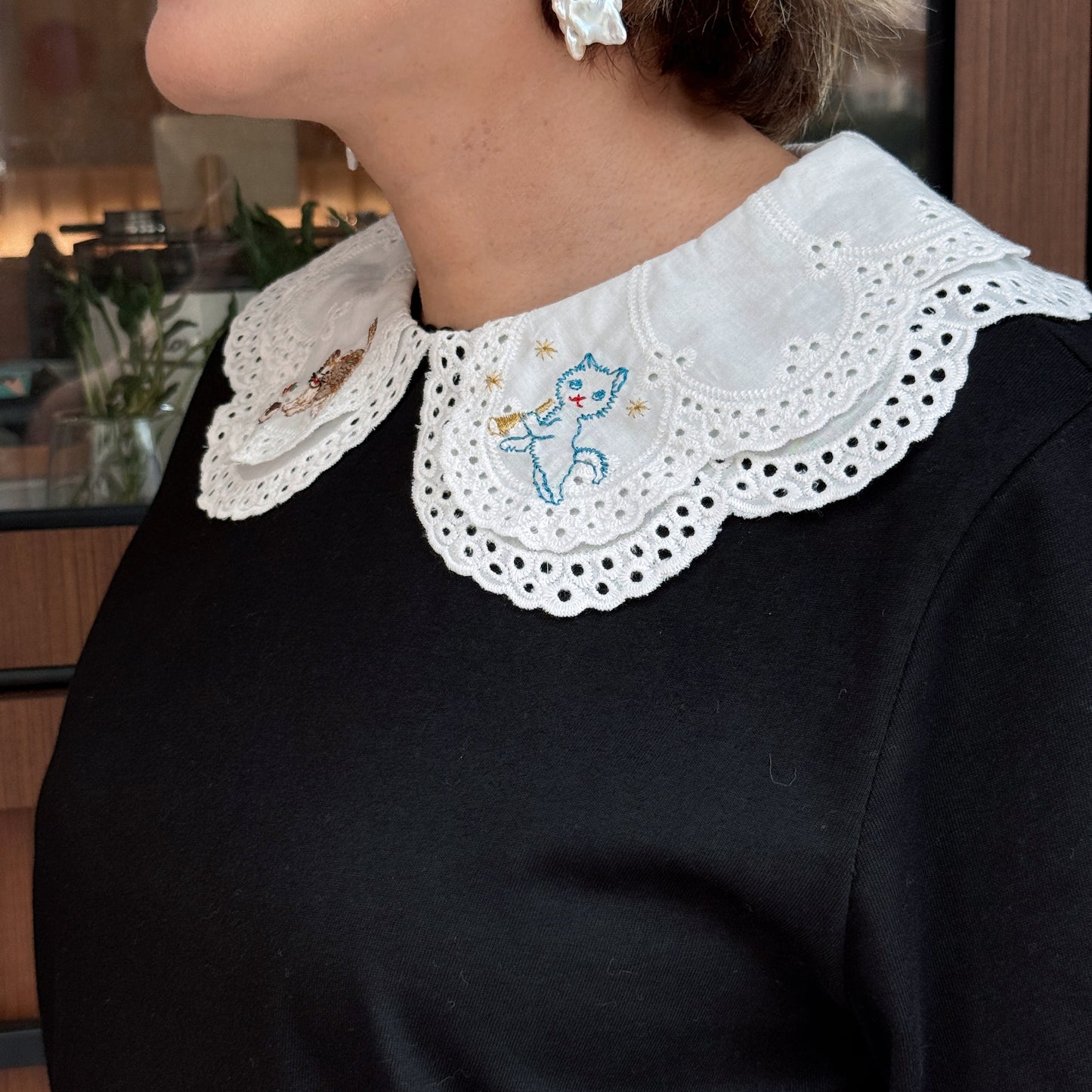 Floral neck and embroidery top
