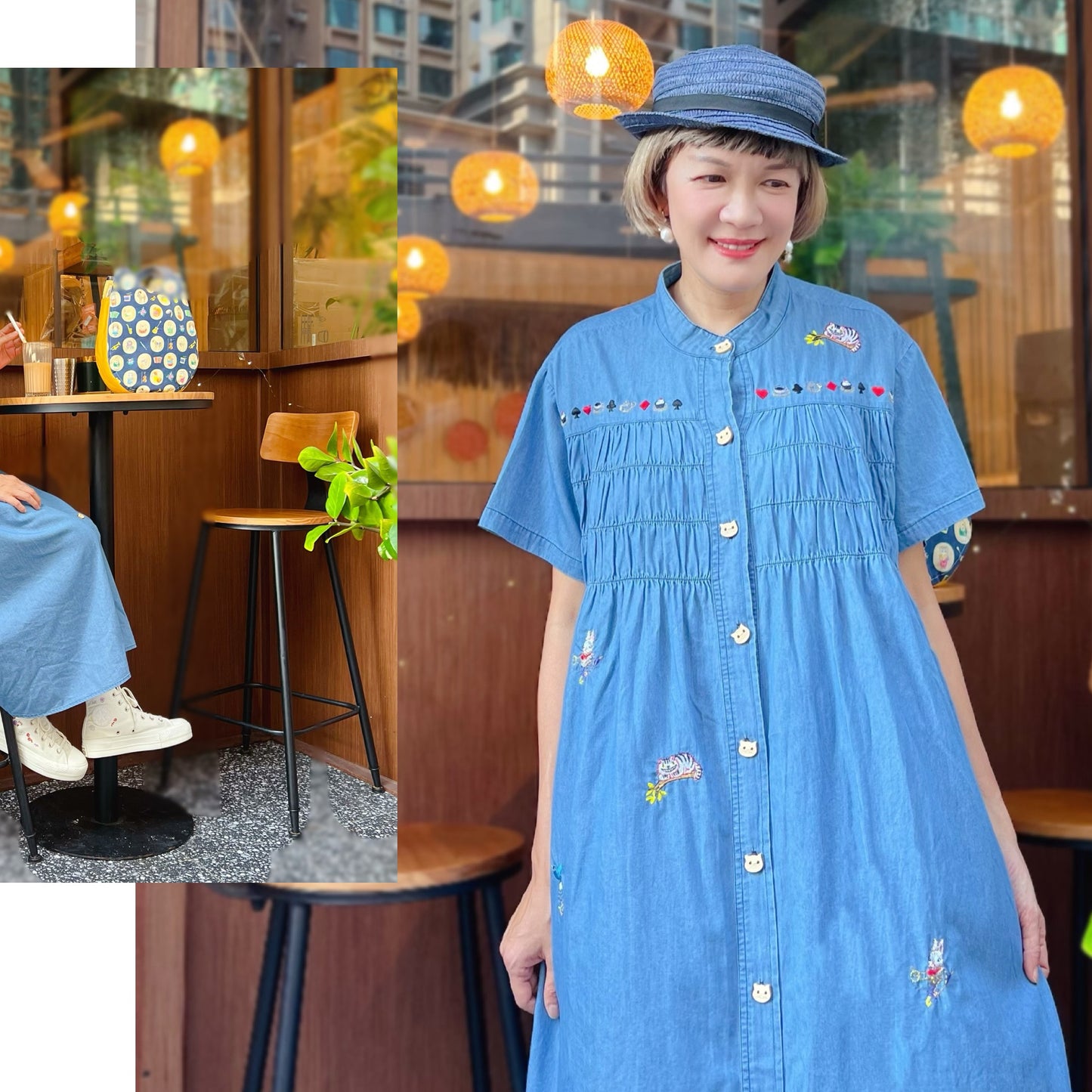 Alice in the wonderland embroidery denim one piece