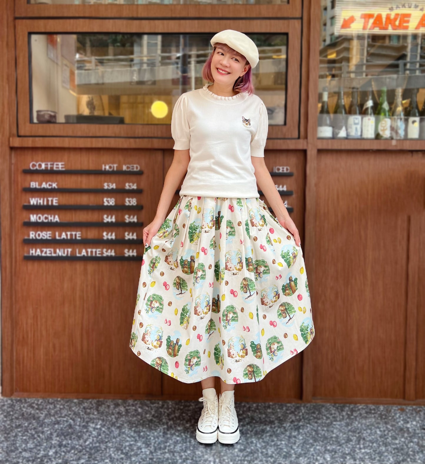 Picnic cats midi skirt