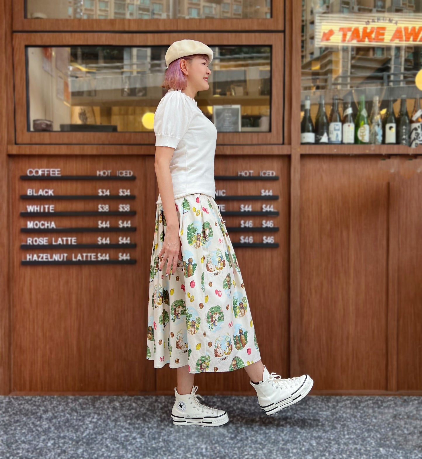 Picnic cats midi skirt