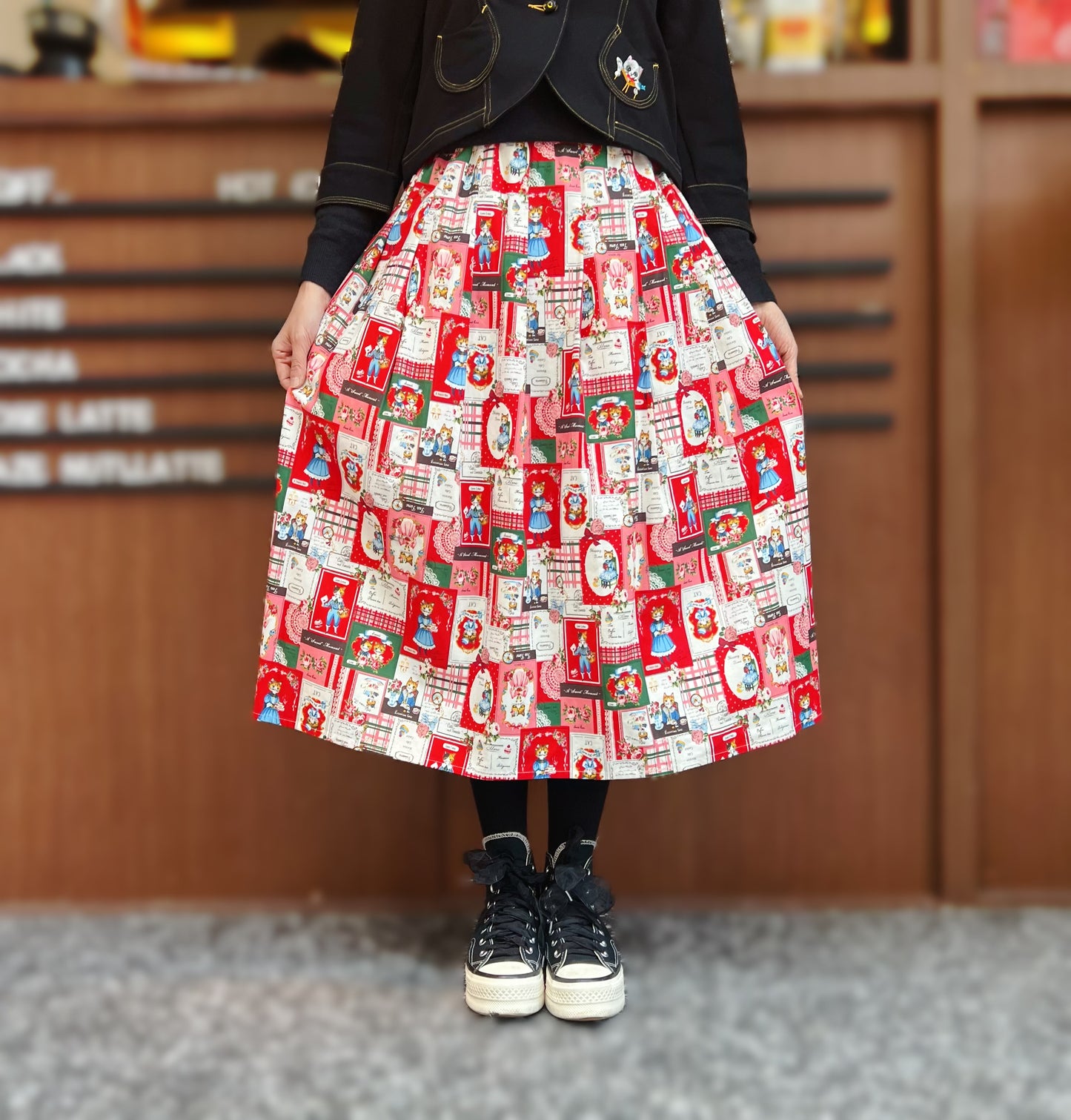 Gardening patch cats midi skirt