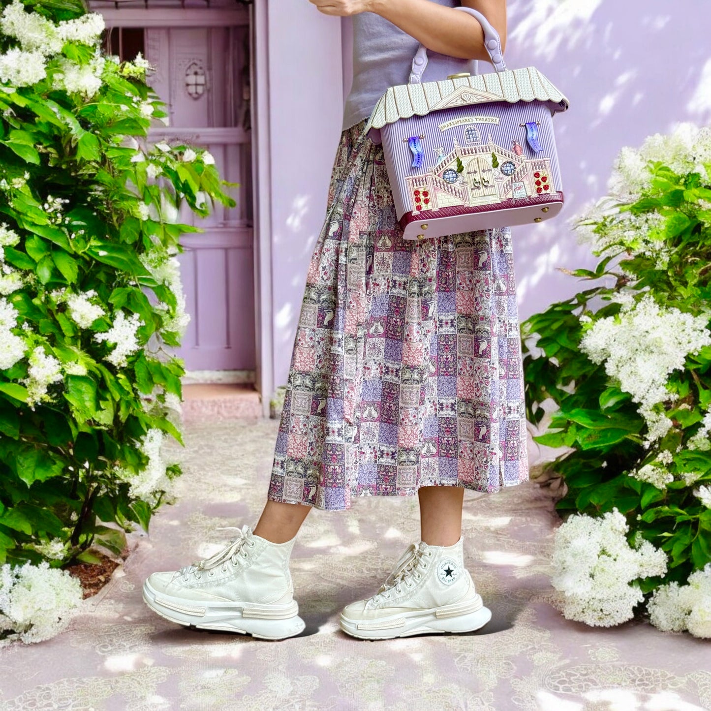 Gardening animals pattern midi skirt (purple )