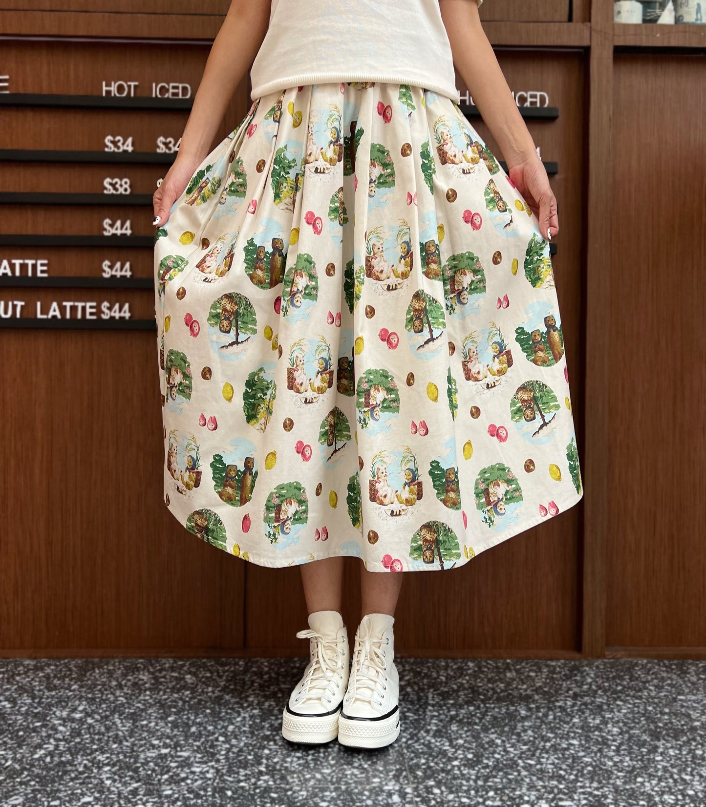 Picnic cats midi skirt