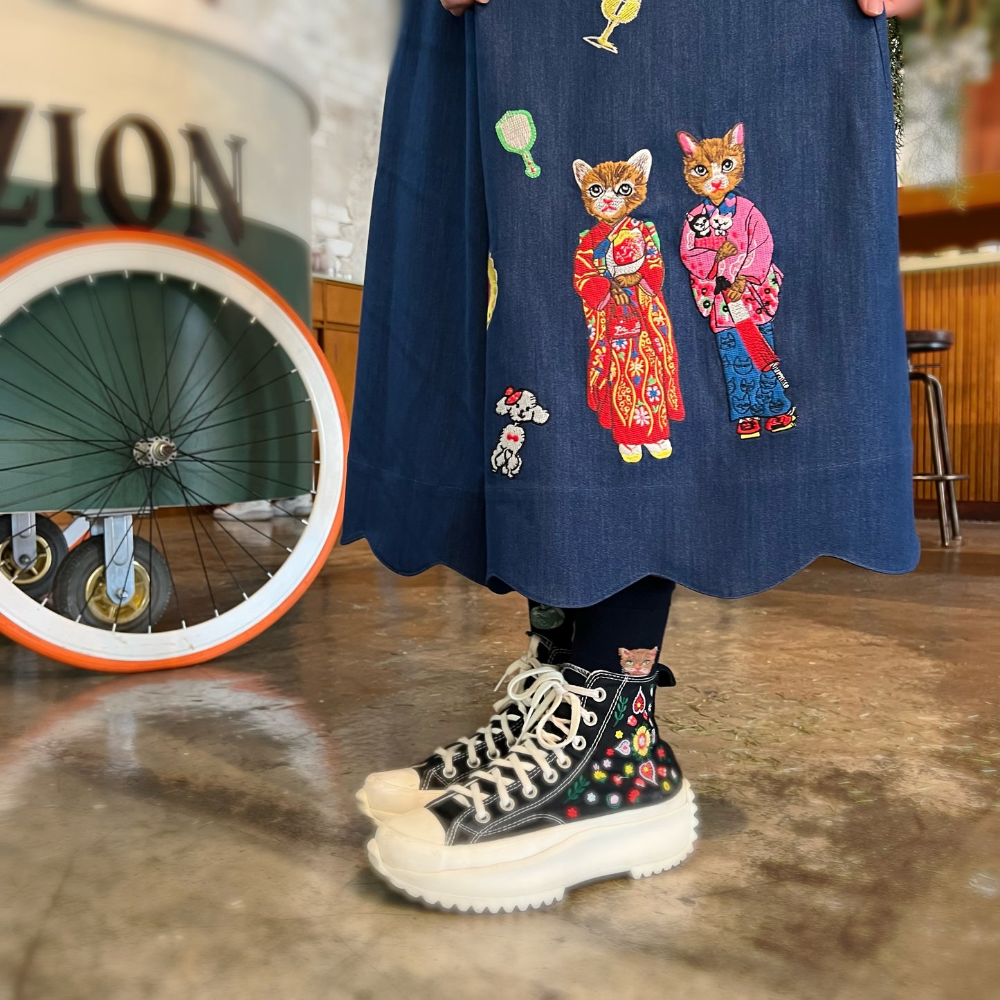 Kimono cat embroidery skirt pants