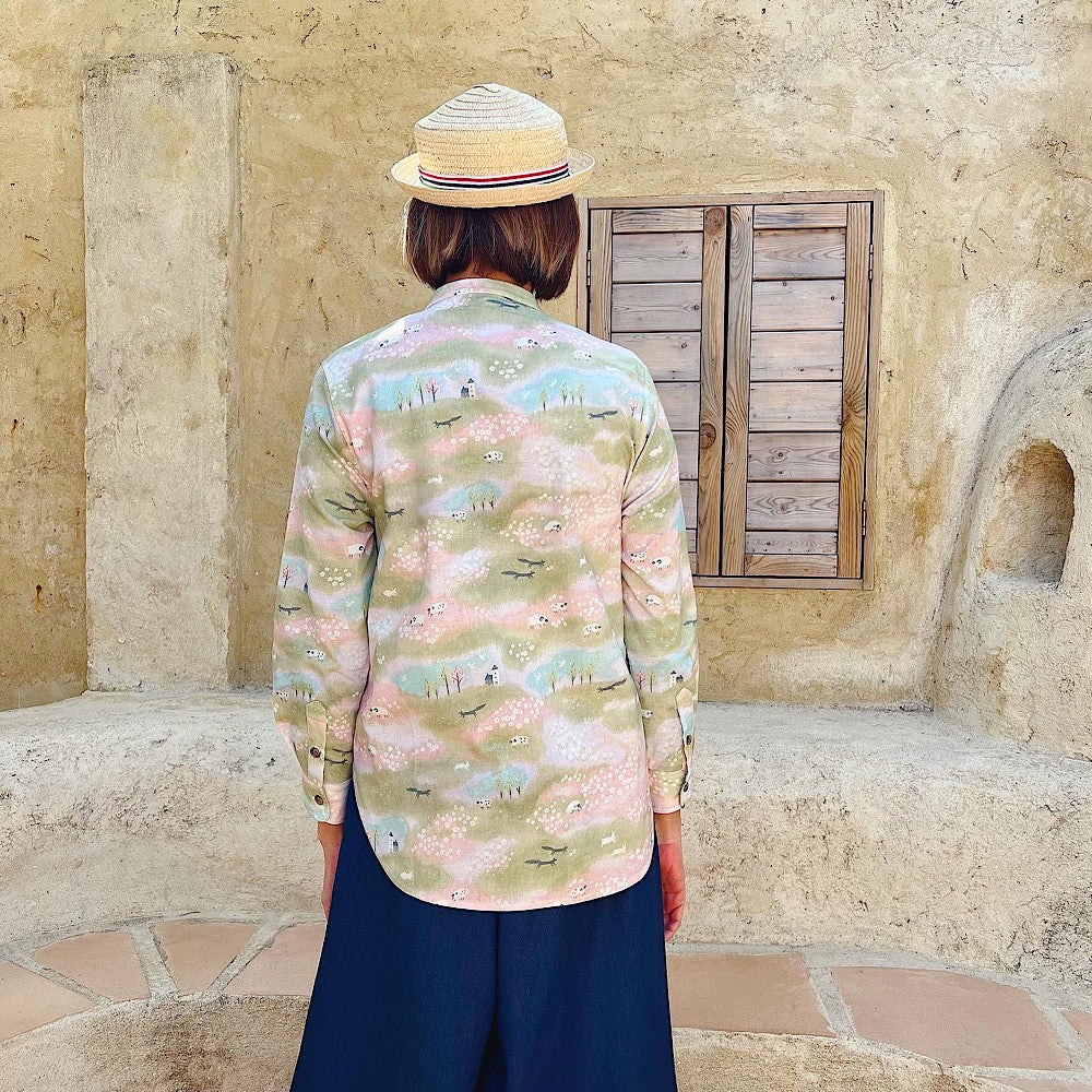 Spring Grassland Half Opening 3/4 Sleeves Shirt