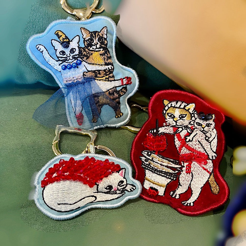 Cat / Alpaca Embroidery With Swarovski Crystal Handmade Accessories