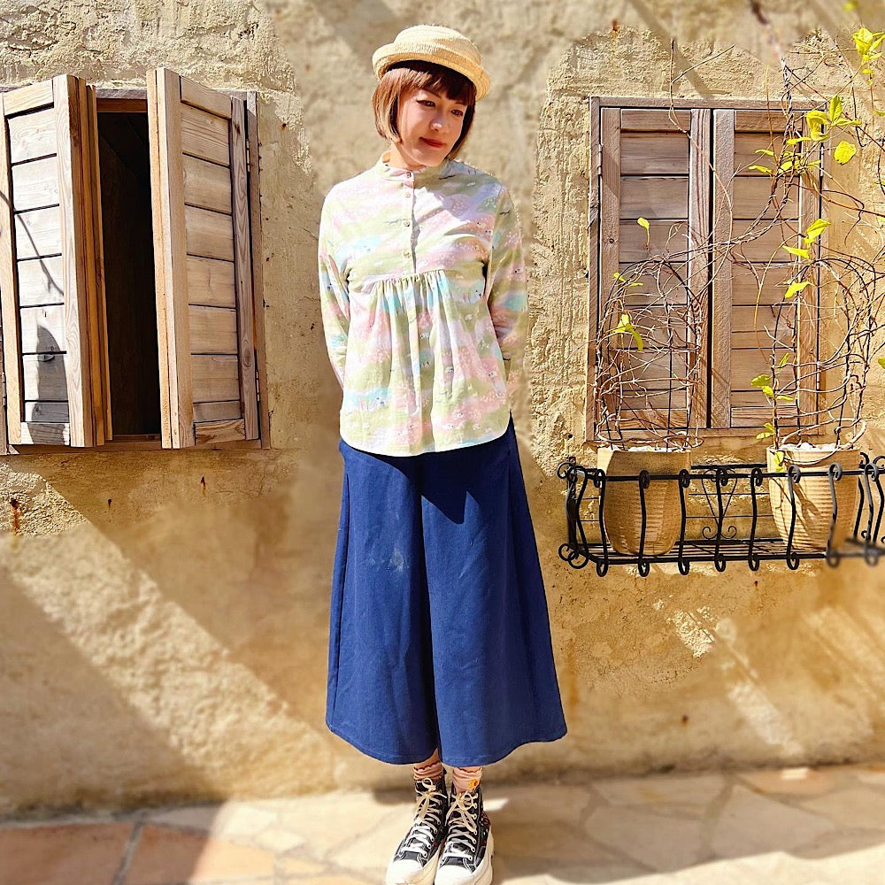 Spring Grassland Half Opening 3/4 Sleeves Shirt