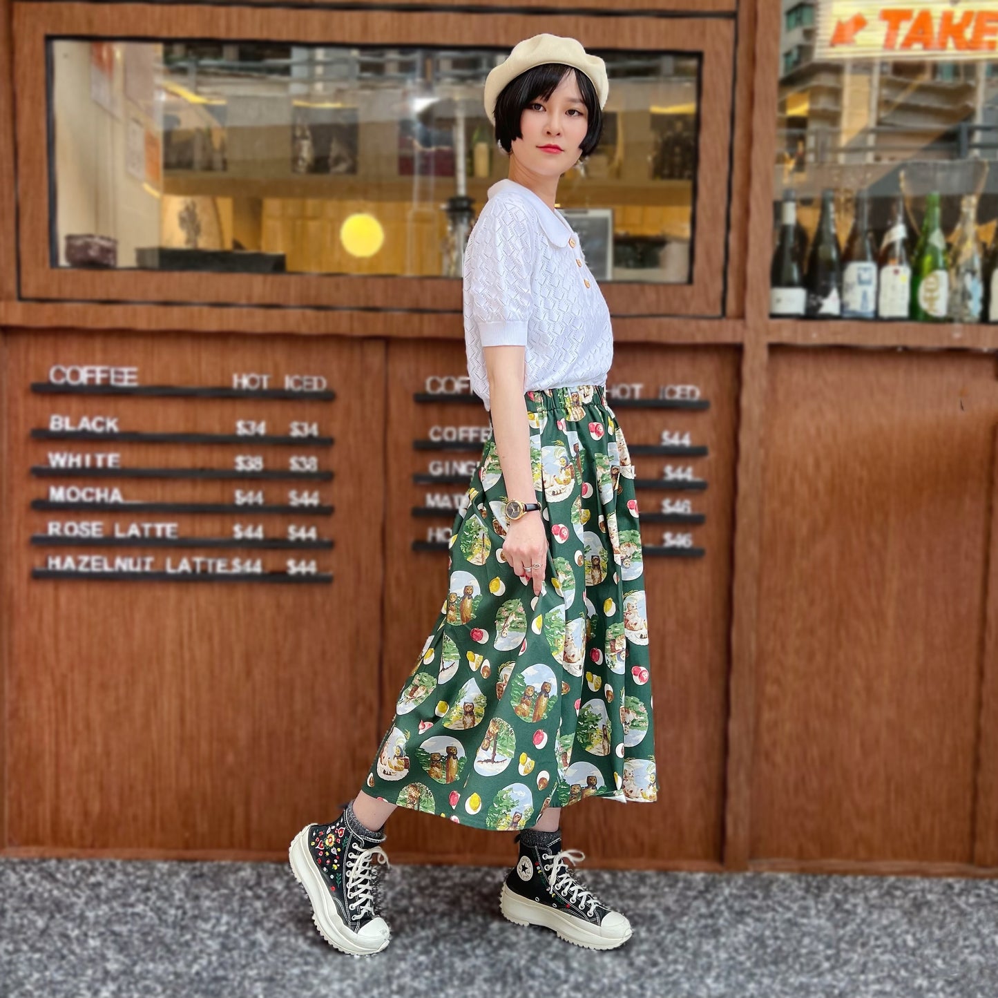 Picnic cats midi skirt