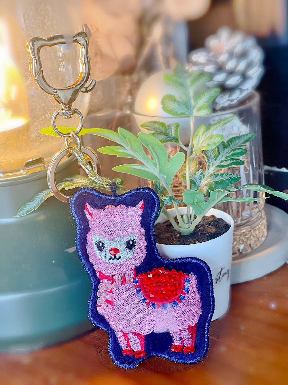 Cat / Alpaca Embroidery With Swarovski Crystal Handmade Accessories