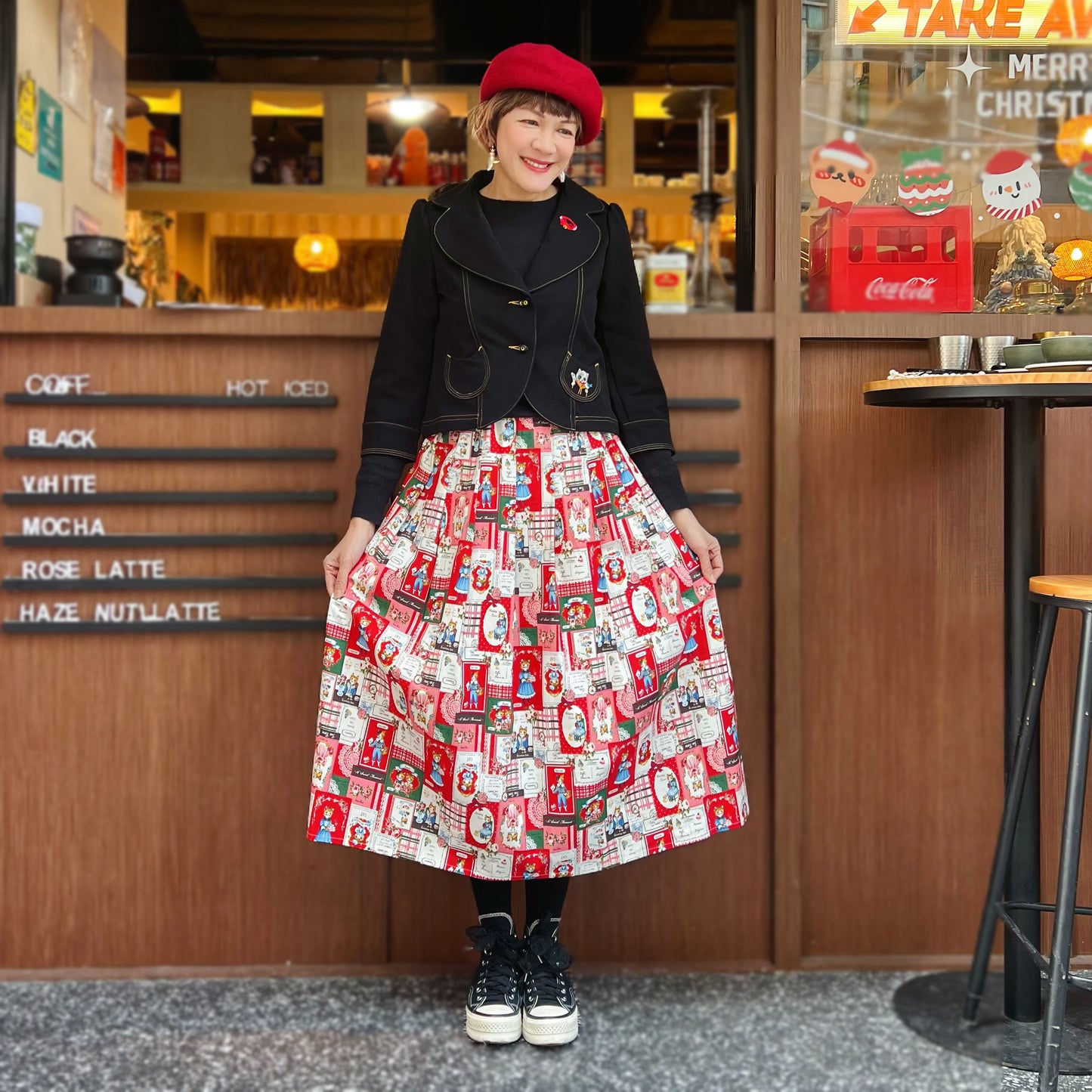 Gardening patch cats midi skirt
