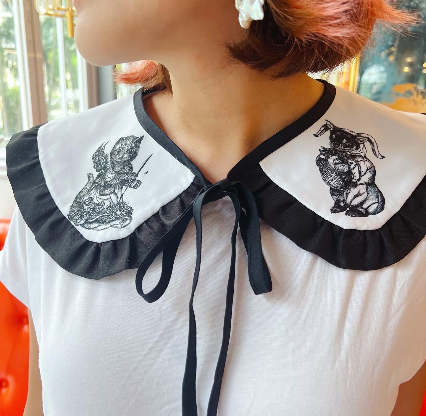 Printed Needle Pen Drawings Cat And Dogs Collar