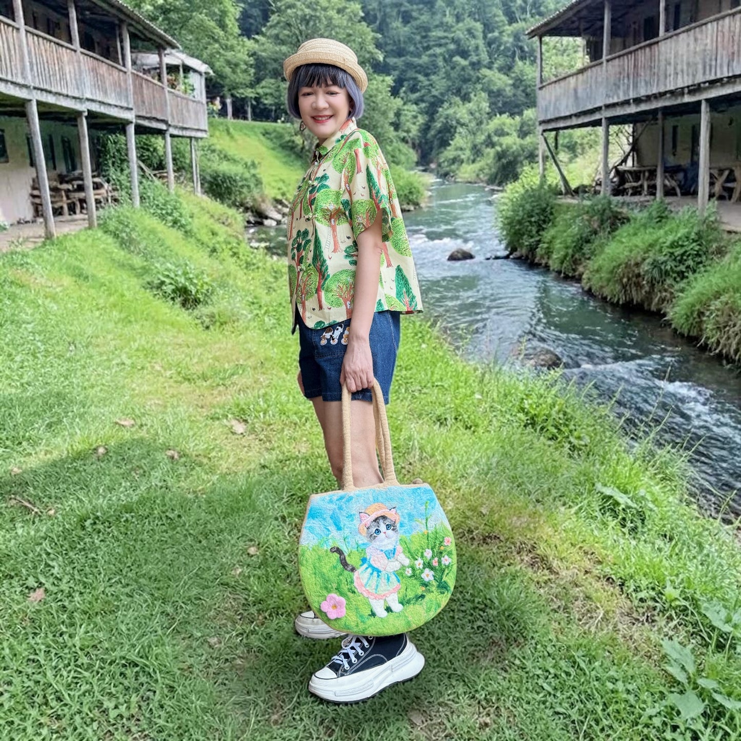 Summer forest Curve hem and placket loose fit