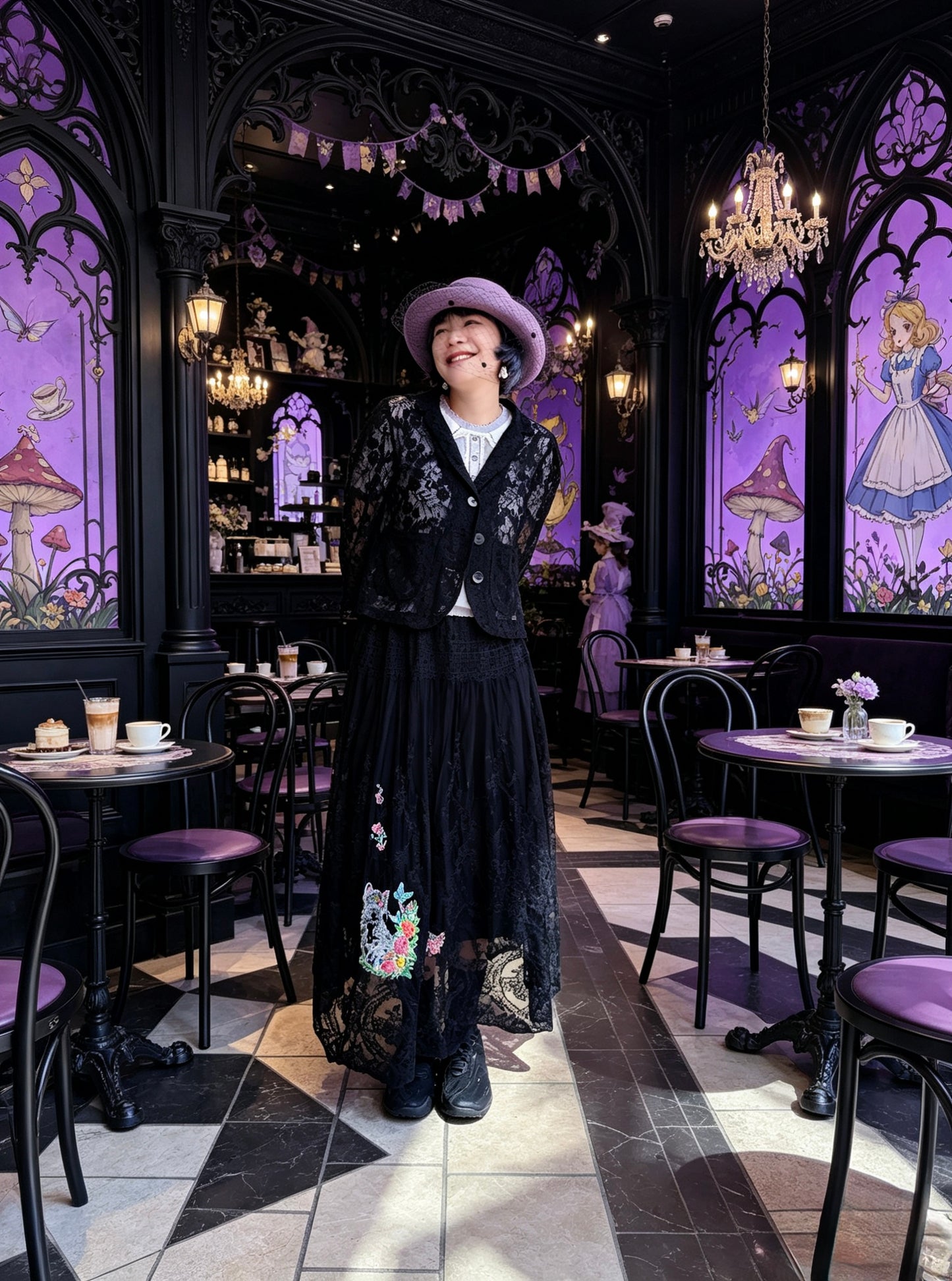 Embroidery and hand painted lace skirt