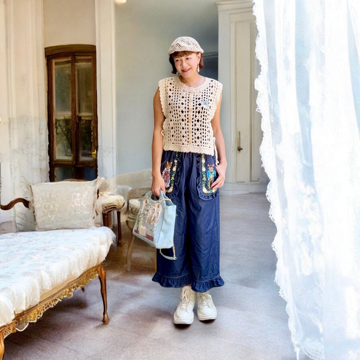 Lace crochet embroidery vest cardigan