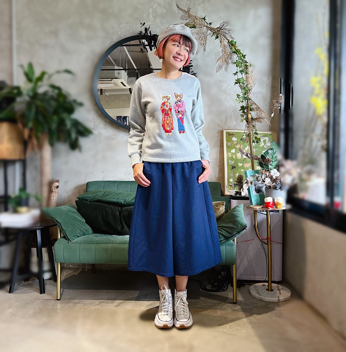 Kimono cat embroidery sweatshirt