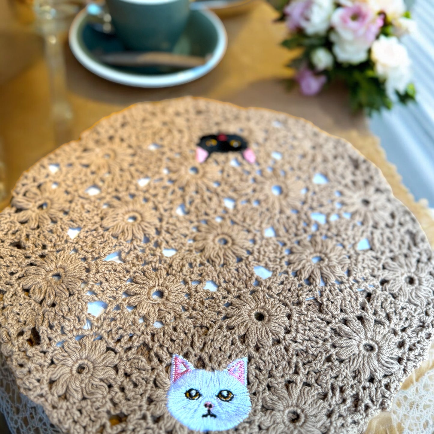 Crochet and lace embroidery beret