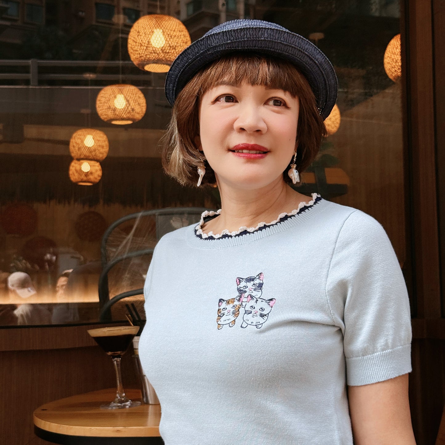 Three cats embroidery and hand crochet sweater