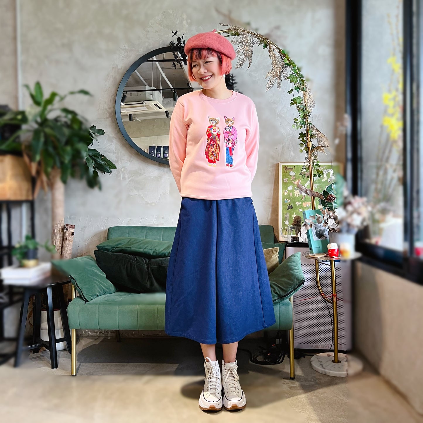 Kimono cat embroidery sweatshirt