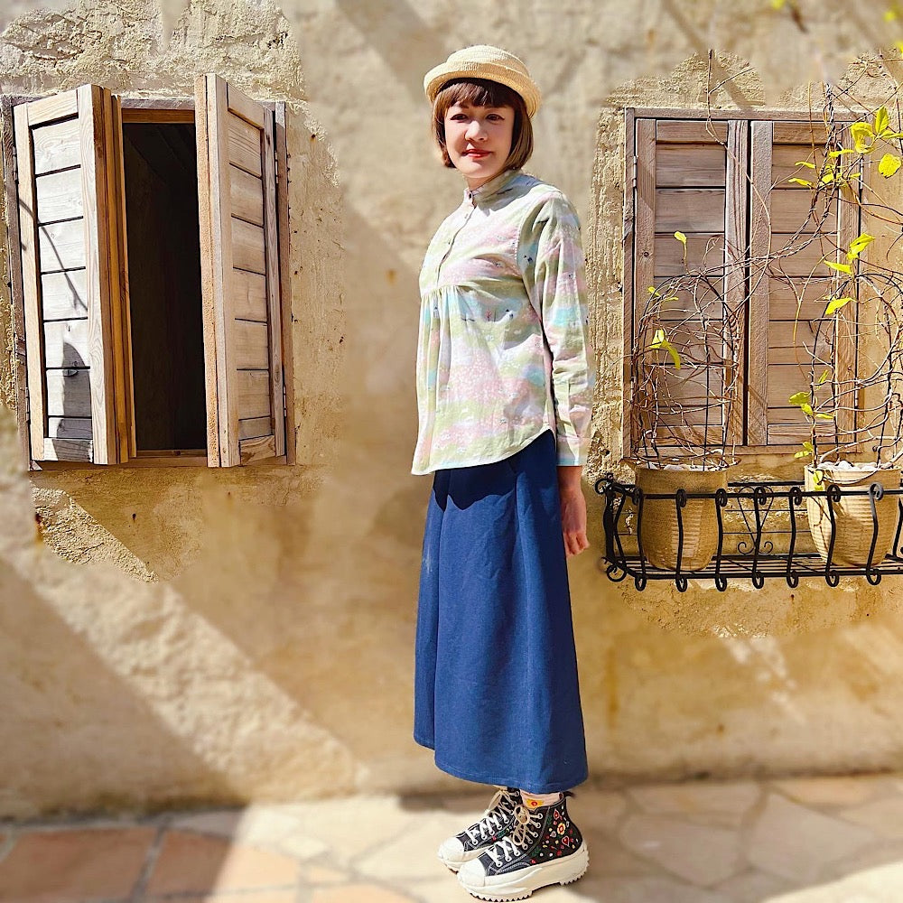 Spring Grassland Half Opening 3/4 Sleeves Shirt