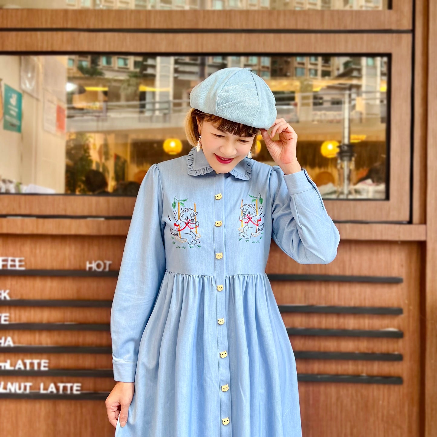 Swinging cats embroidery one piece