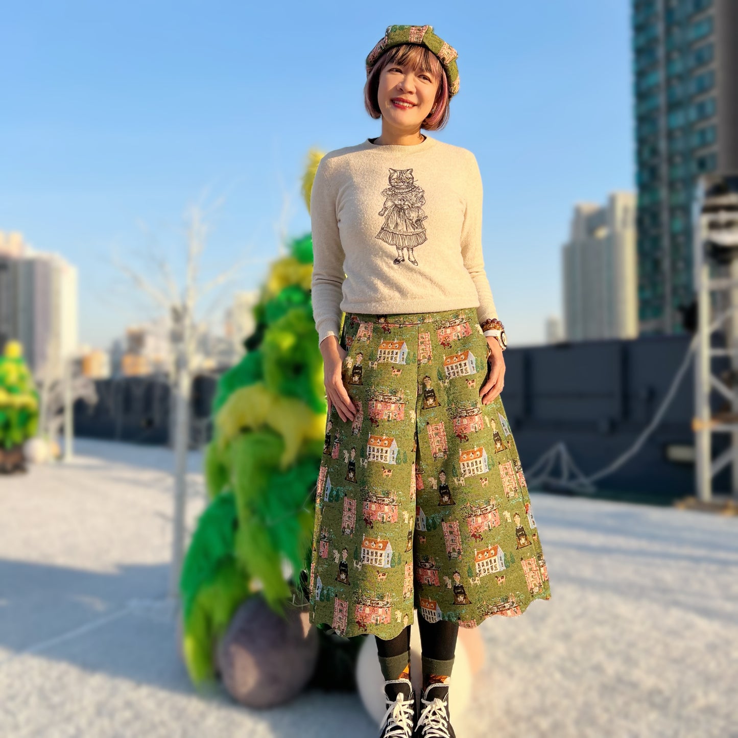 European village jacquard fabric skirt pant