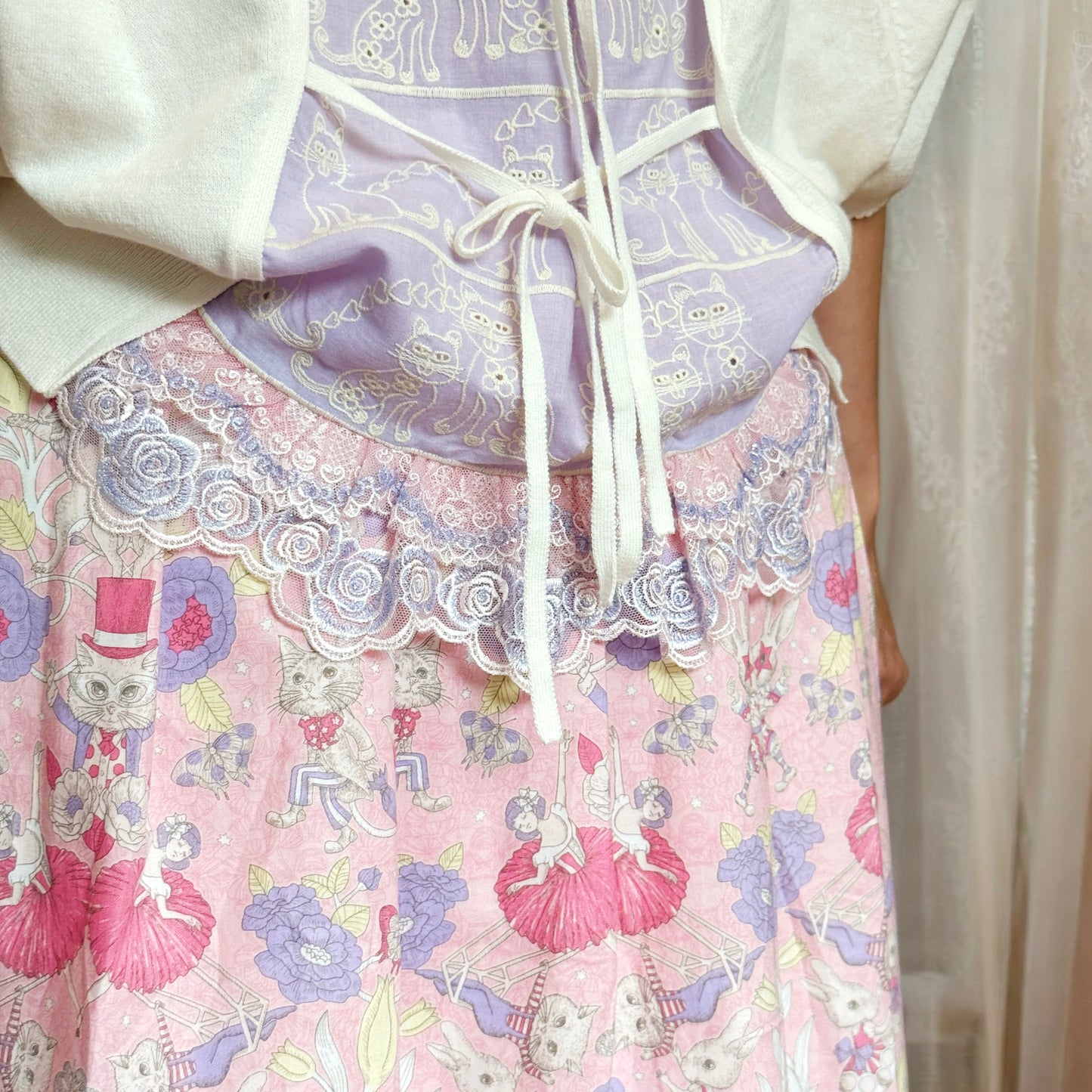 Cat lace fabric cotton cardigan