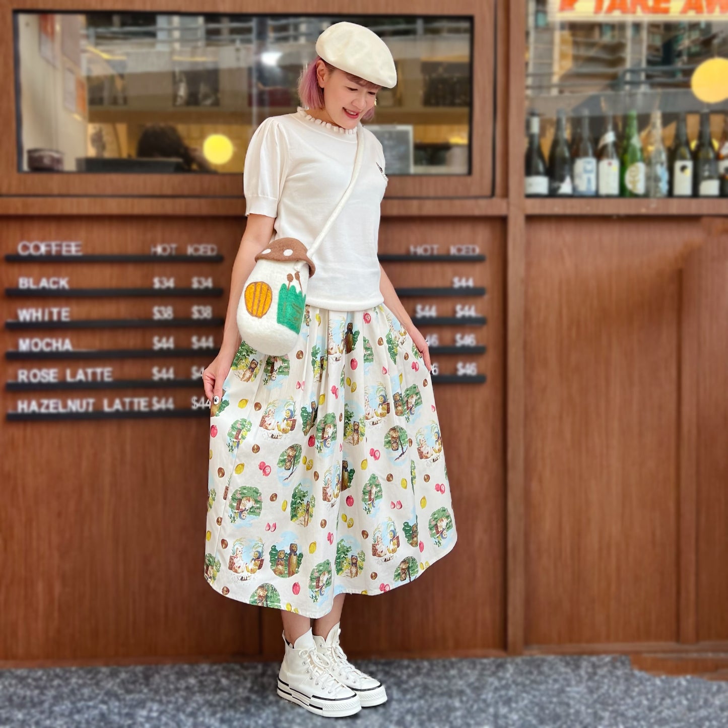 Picnic cats midi skirt