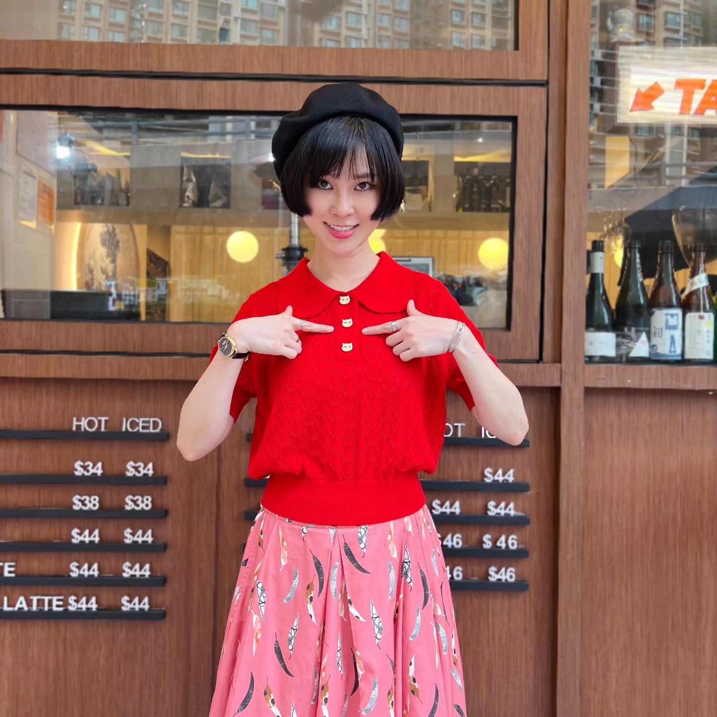 Floral neck pointelle sweater