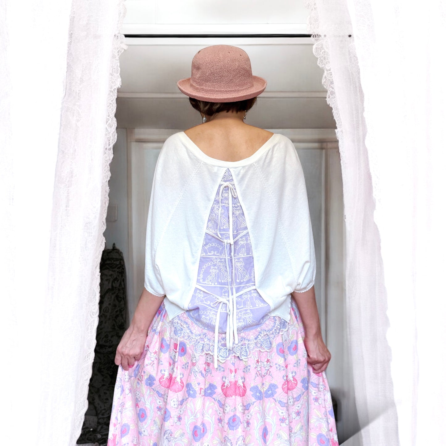Cat lace fabric cotton cardigan