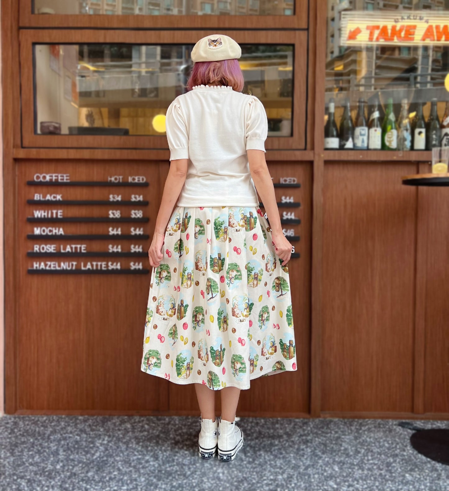Picnic cats midi skirt