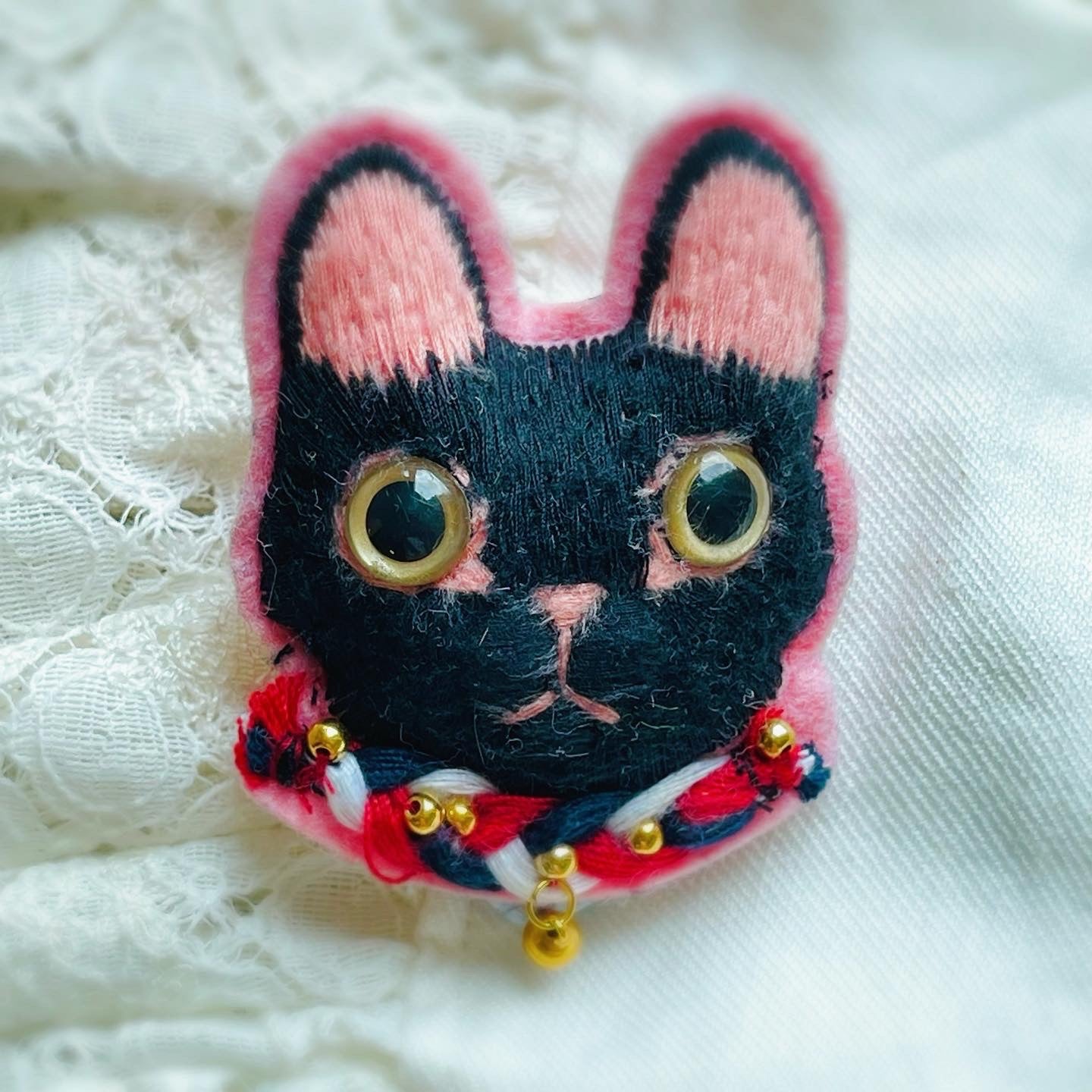 Little Black Handmade Yarn Brooch
