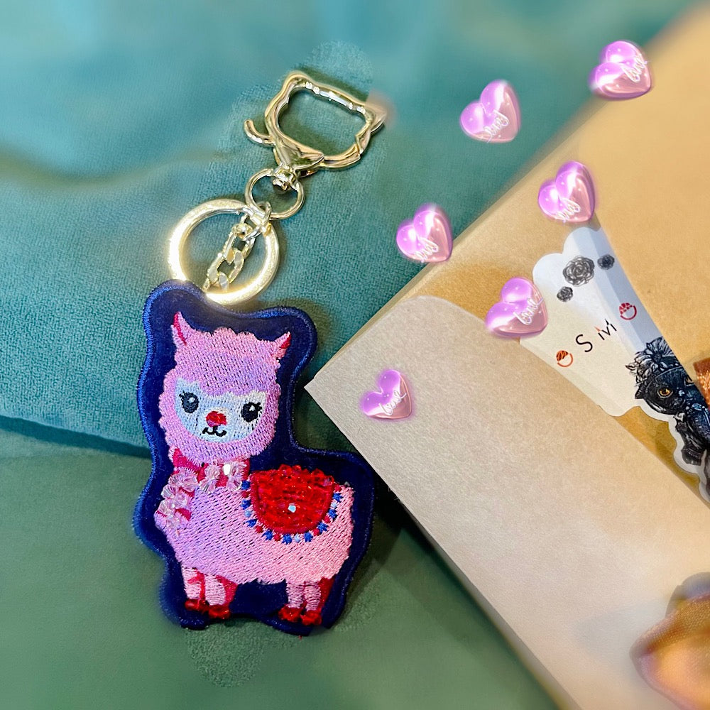 Cat / Alpaca Embroidery With Swarovski Crystal Handmade Accessories