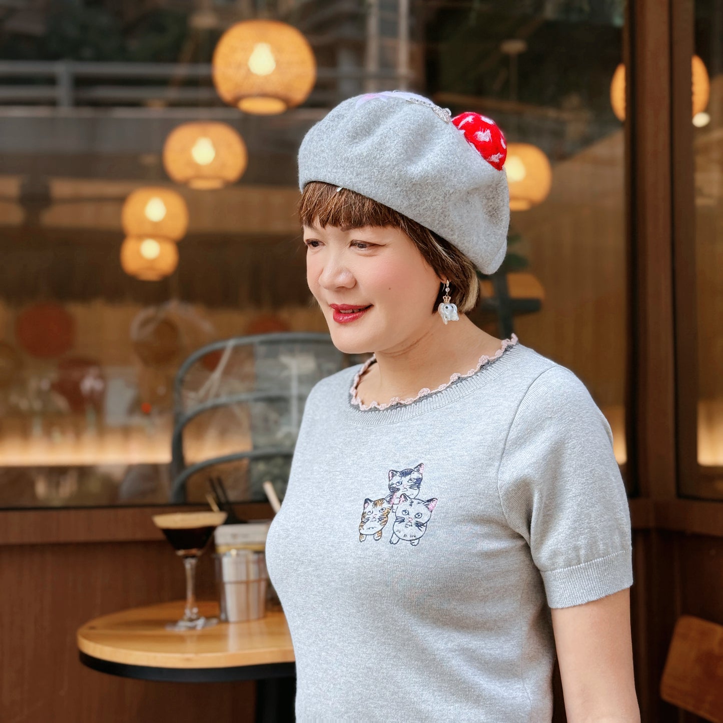 Three cats embroidery and hand crochet sweater