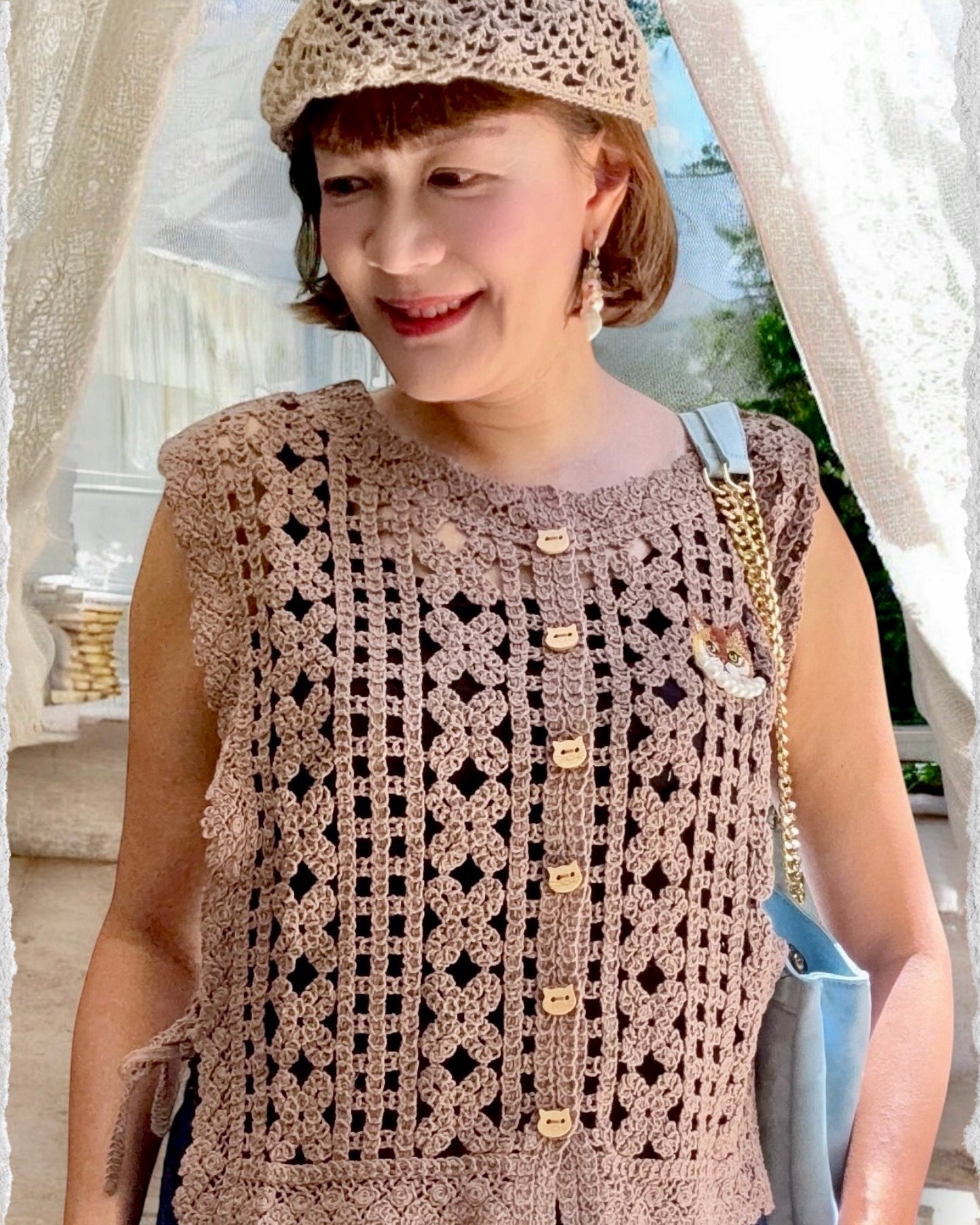 Lace crochet embroidery vest cardigan