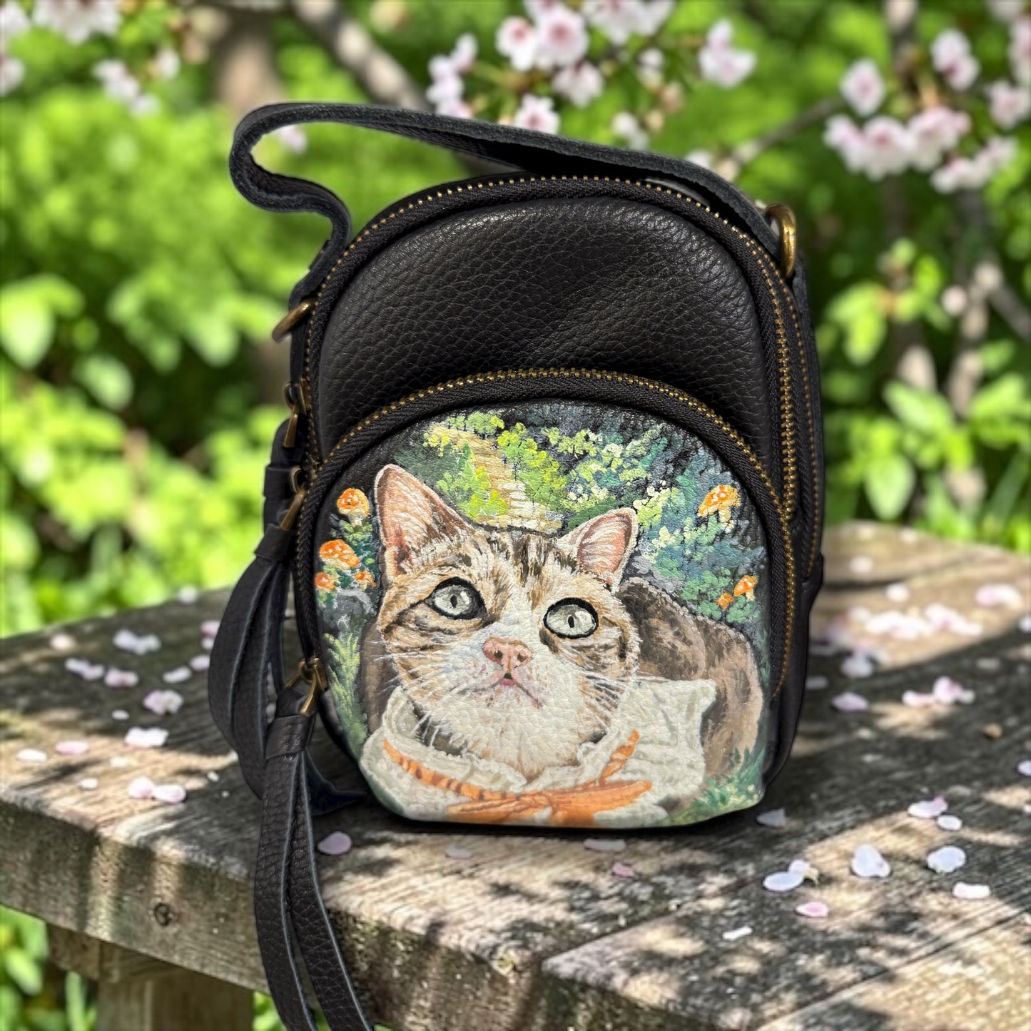 Cat painting leather bag