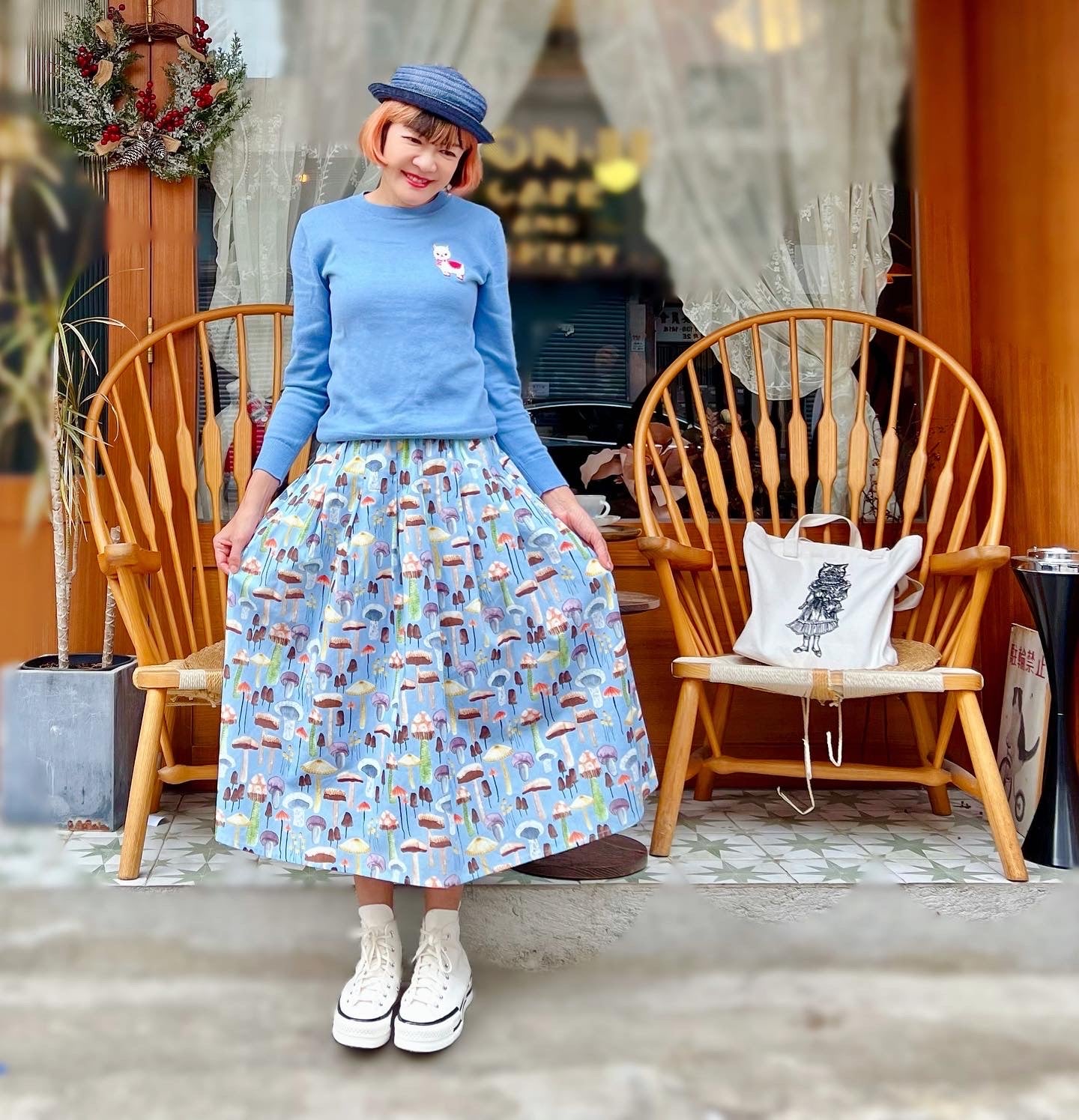 Mushrooms falling from sky midi skirt
