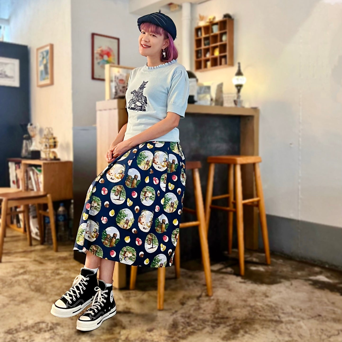 Picnic cats midi skirt