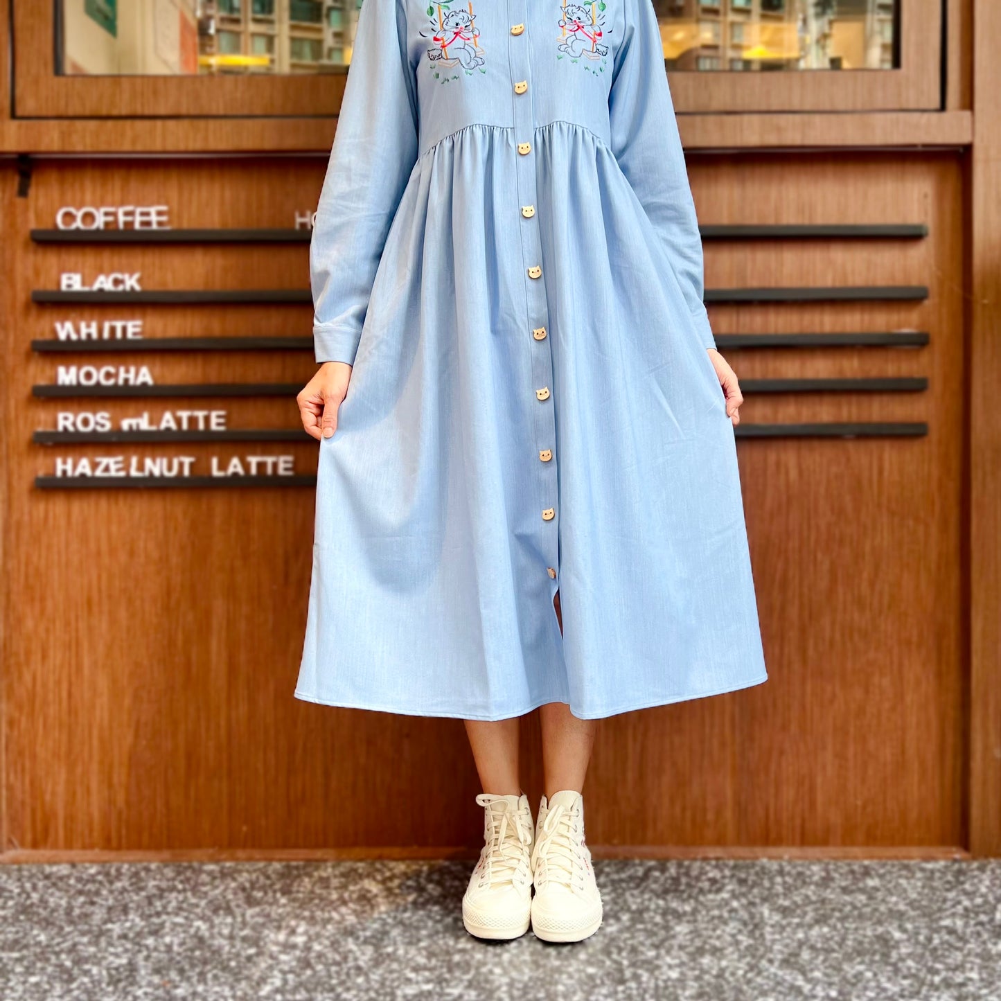 Swinging cats embroidery one piece