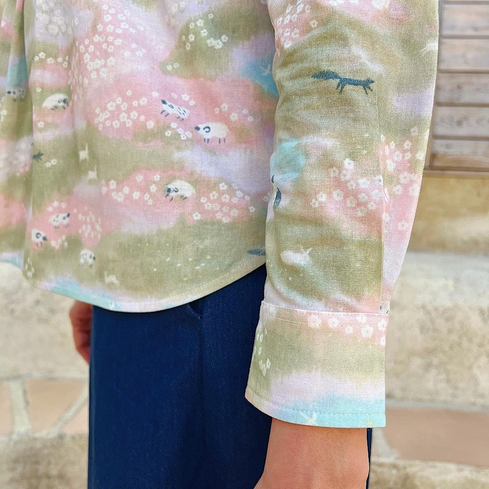 Spring Grassland Half Opening 3/4 Sleeves Shirt