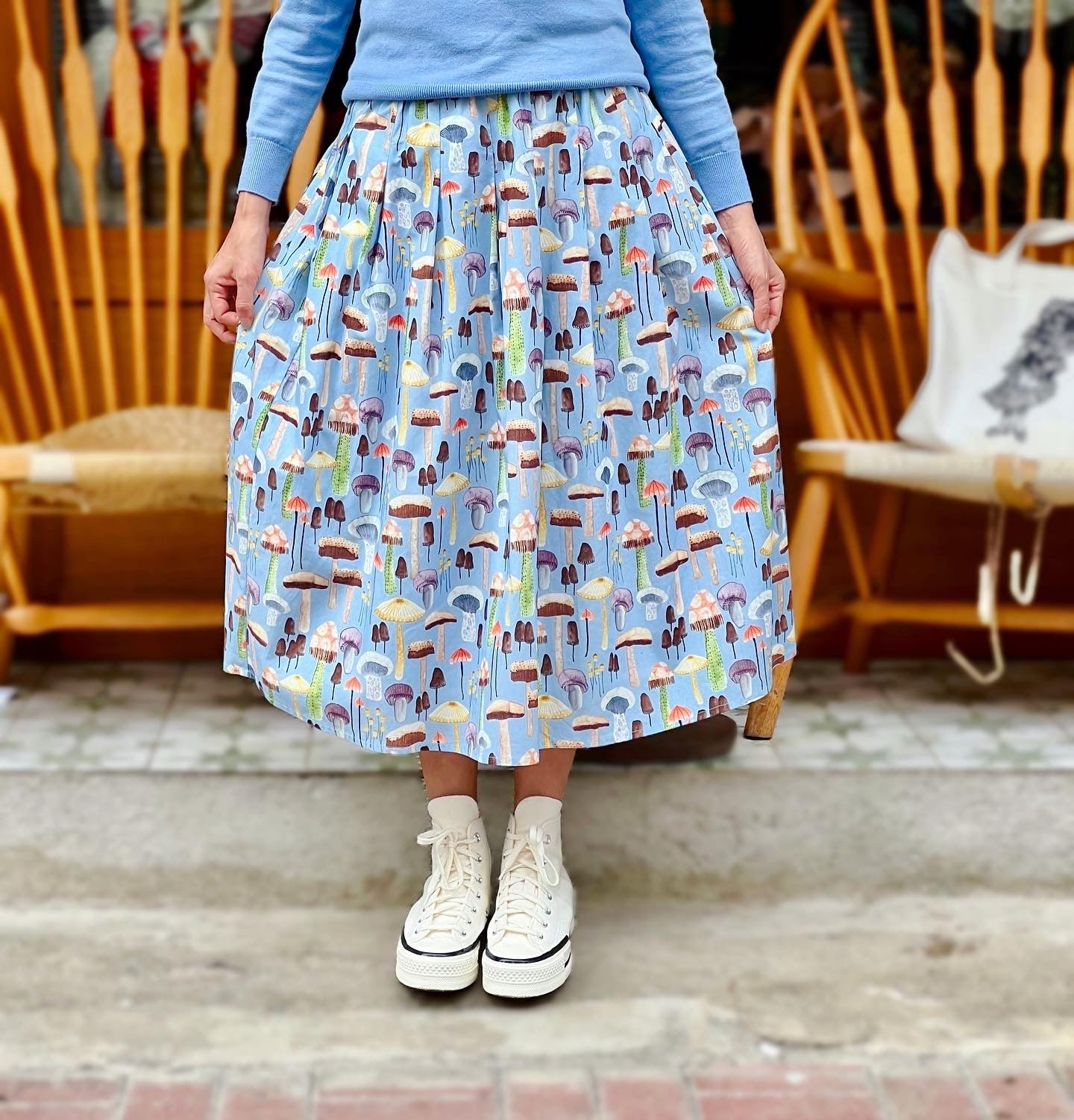 Mushrooms falling from sky midi skirt