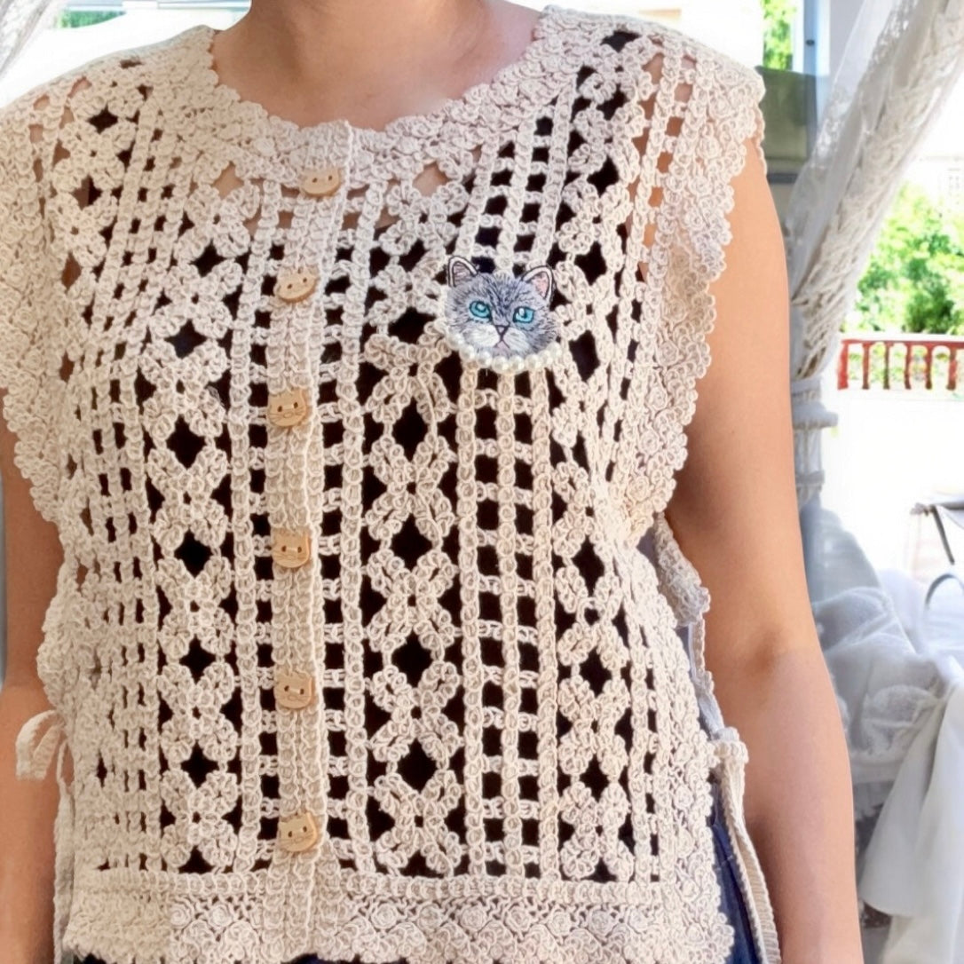 Lace crochet embroidery vest cardigan
